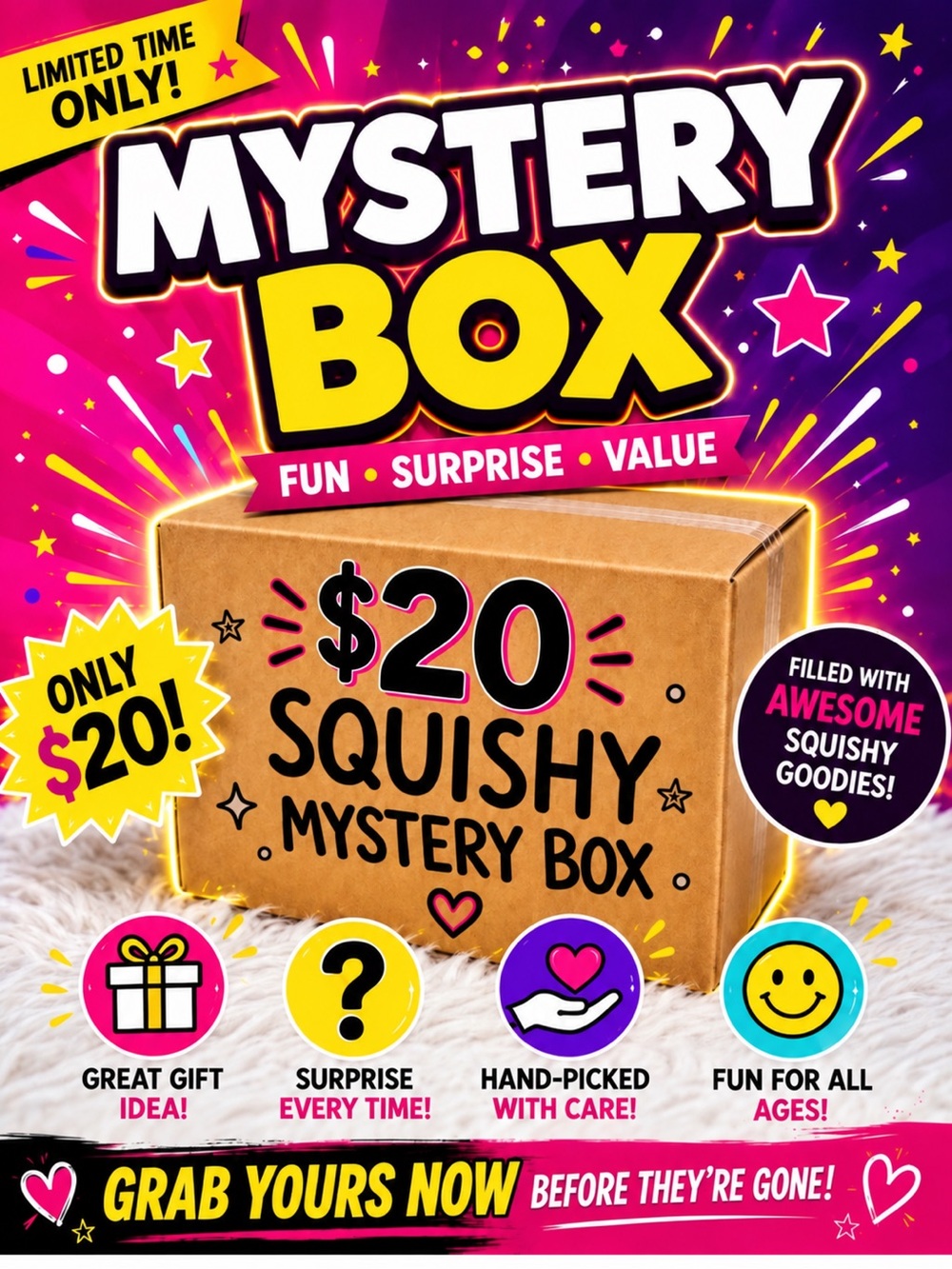 Brand New 🧸 Mystery Box Squishy - YOU WILL GET  3 SQUISHY TOYS IN THIS BOX 🛍
